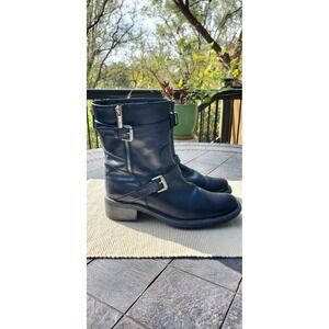 Aquatalia Black Leather Moto Style Short Boots Sz 9